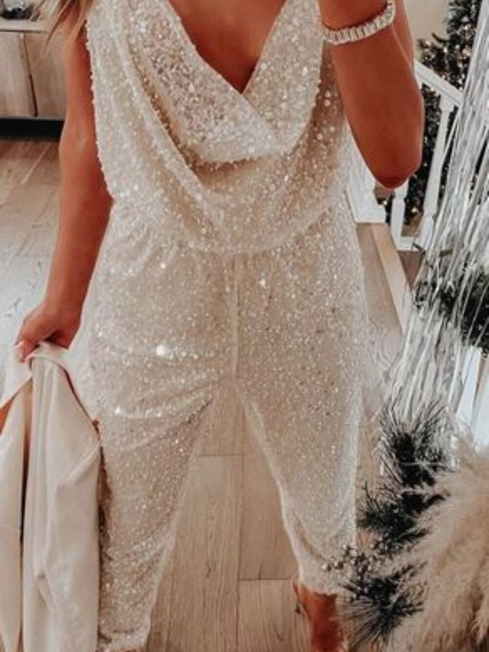 Ricidress White Sequin Jumpsuit
